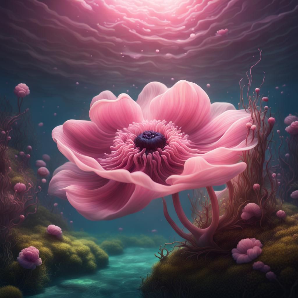 Pink Anemone in Dreamy Underwater World