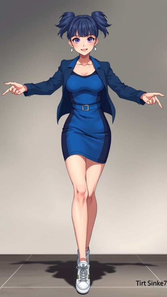 Elegant Female Anime Character in Vibrant Blue