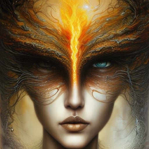 Fiery-Eyed Woman: Intricate Fantasy Portrait