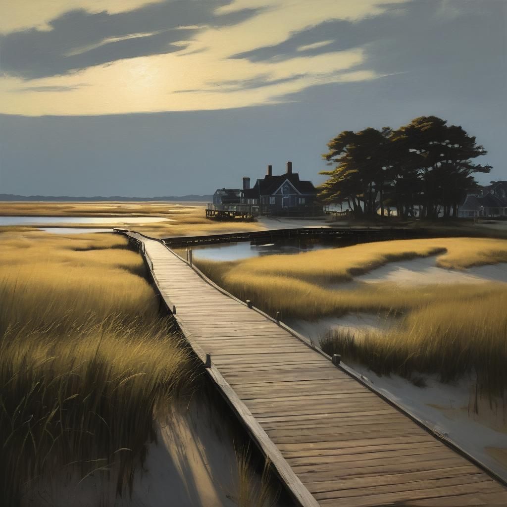 Boardwalk at Dawn: Oil Painting in Ashcan School Style
