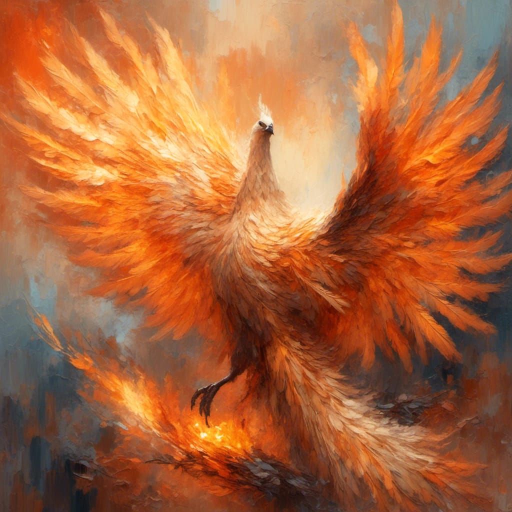 Majestic Phoenix Rising in Fiery Oil Painting Style