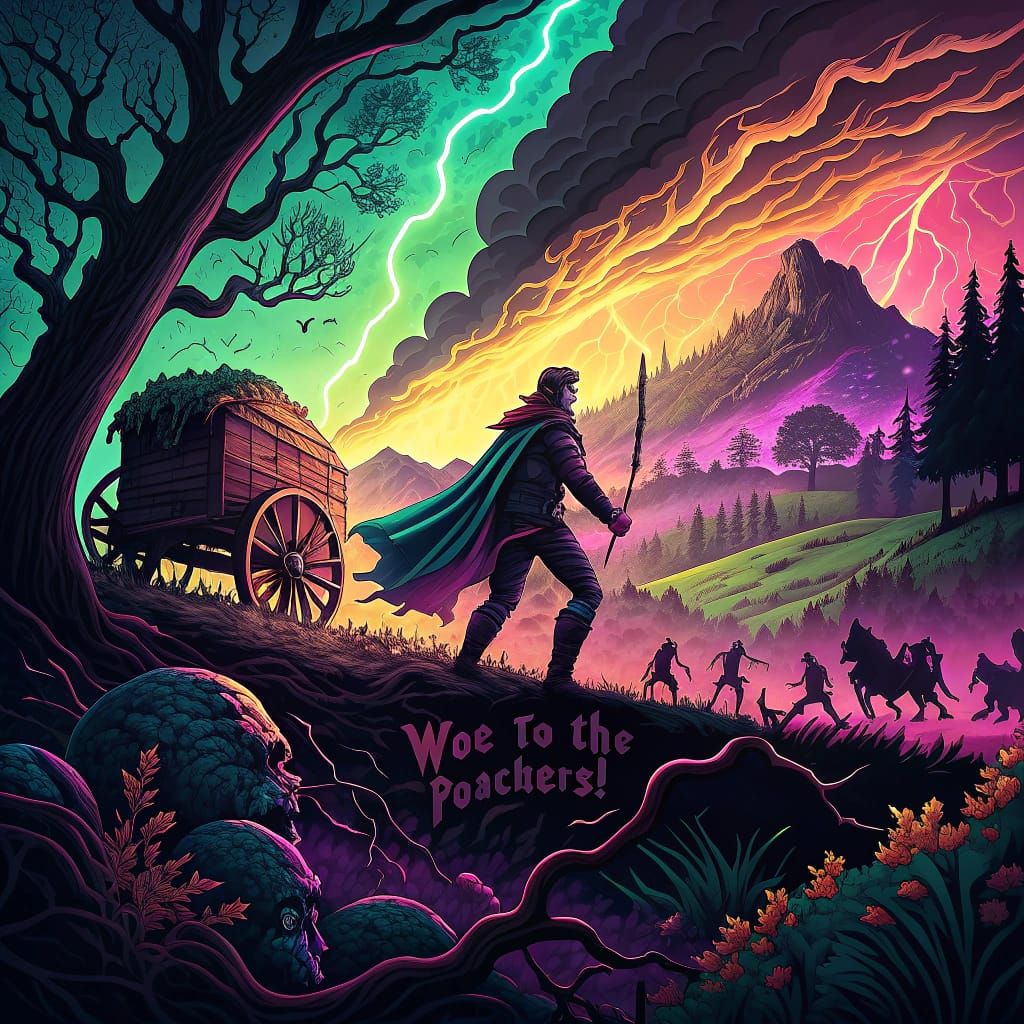 Epic Dark Fantasy Art: Heroic Dragons vs Poachers in Neon Re...