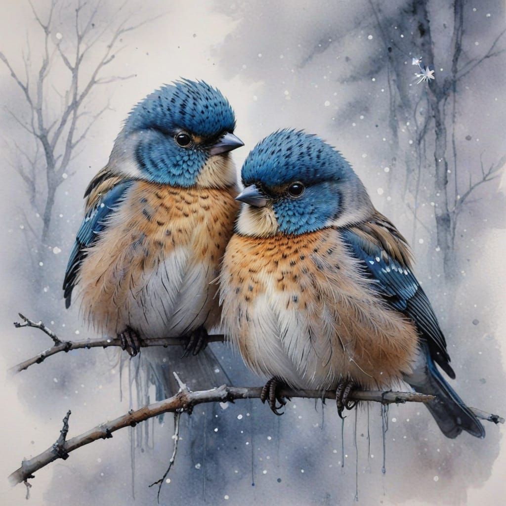 Vibrant Punk Birds in Winter Wonderland
