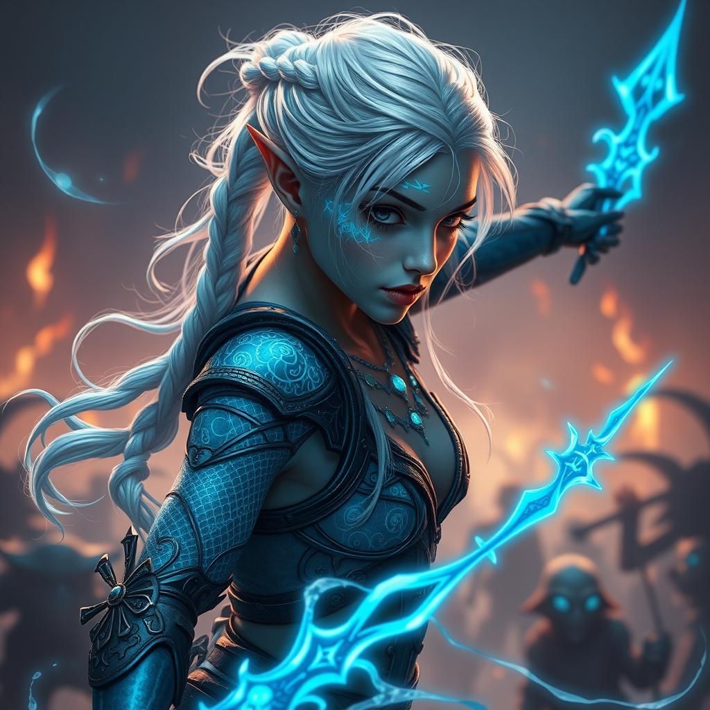 Mystical Elf Warrior in Bioluminescent Armor, Fantasy Art