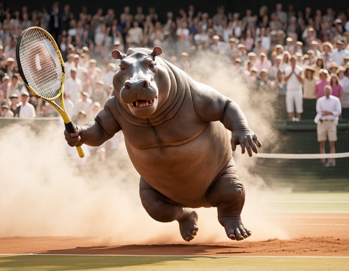 Hippo Tennis Star at Wimbledon in 3D Animation