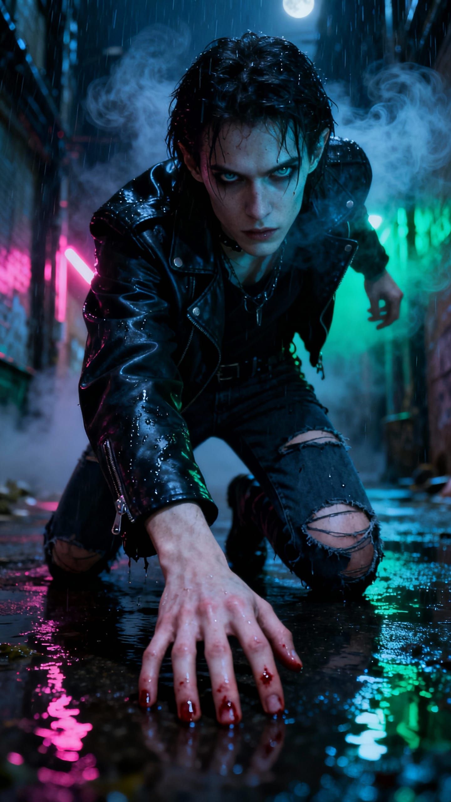 Rebellious Brujah Vampire in Rainy Midnight Alley