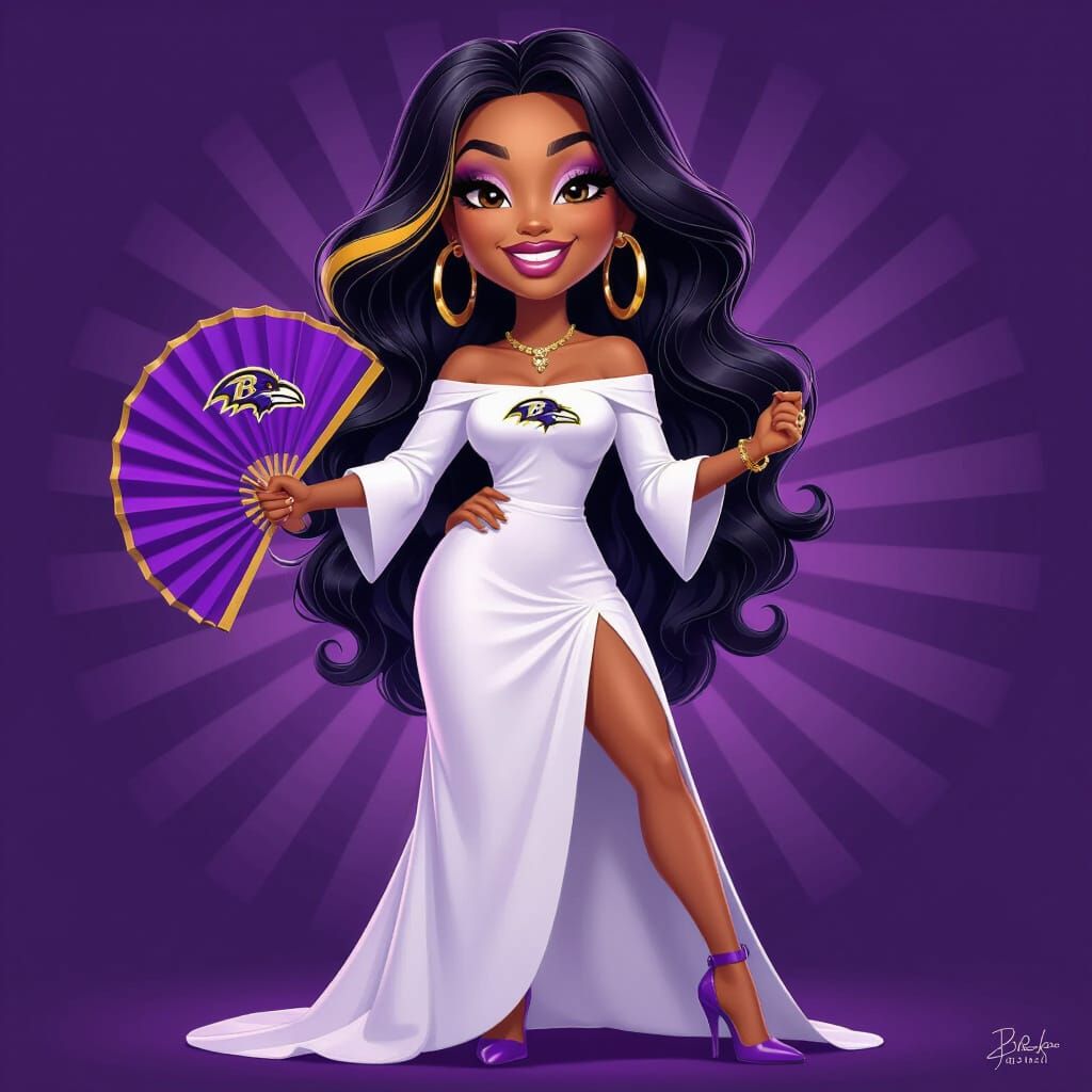 Airbrushed Cartoon Woman with Baltimore Ravens Fan
