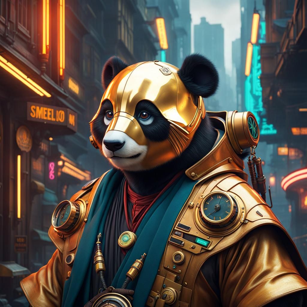 Steampunk Panda Jedi Portrait in 24K Resolution