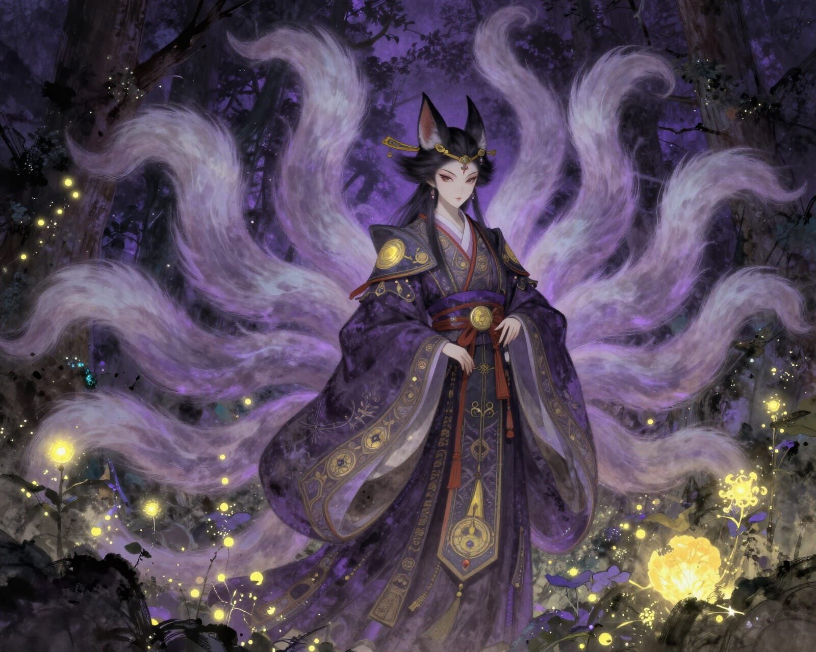 Nine-Tailed Fox Spirit in Sacred Grove