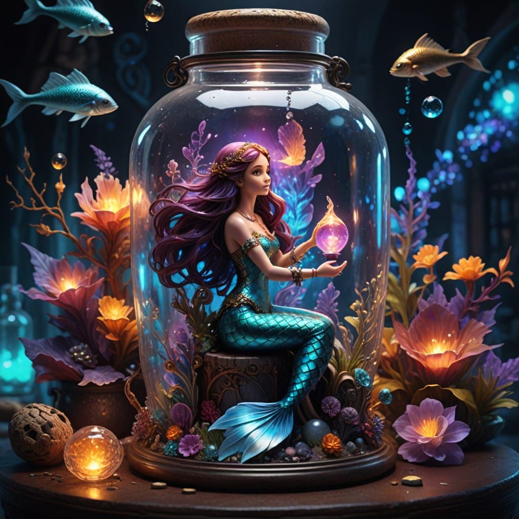 Ethereal Mermaid Conjures Glowing Potion in Shimmering Labor...