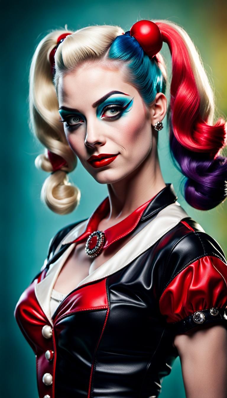 Rockabilly Harley Quinn Portrait in Vivid Colors