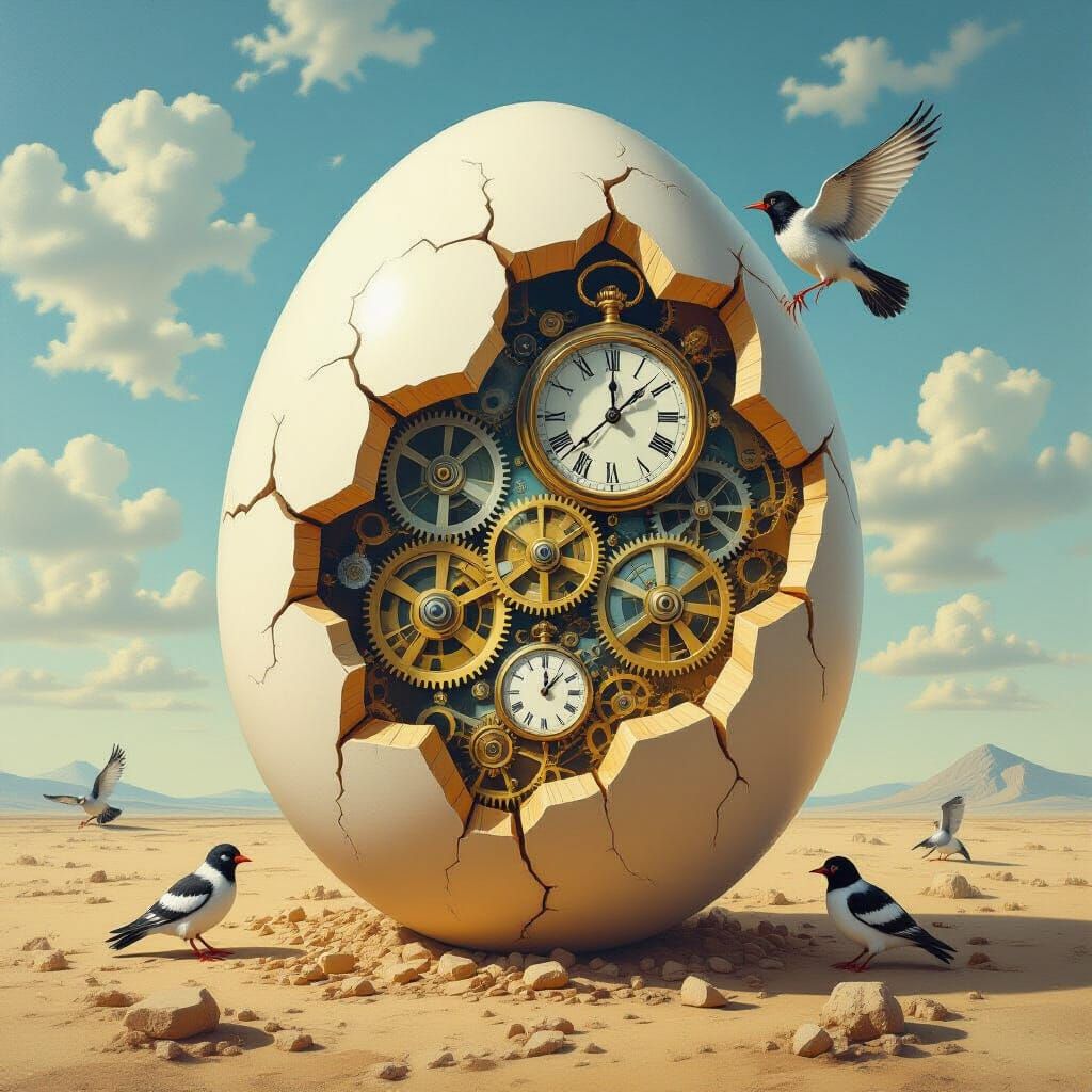 Surreal Clockwork Egg in Dalí Style