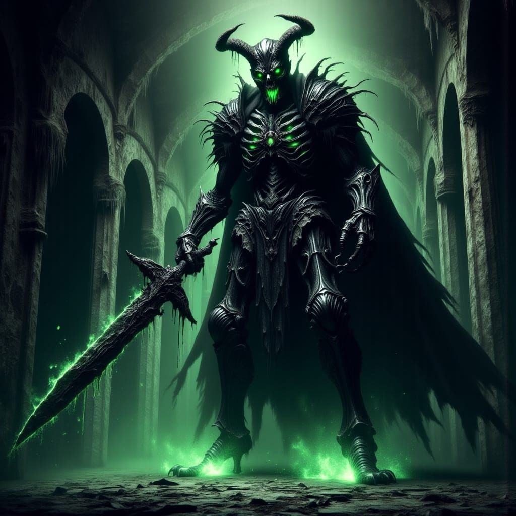 Armored Skeleton Knight with Glowing Green Eyes