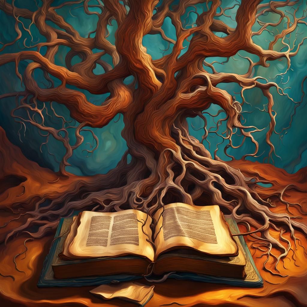 Surreal Tree Grows From Book as Impasto Painting