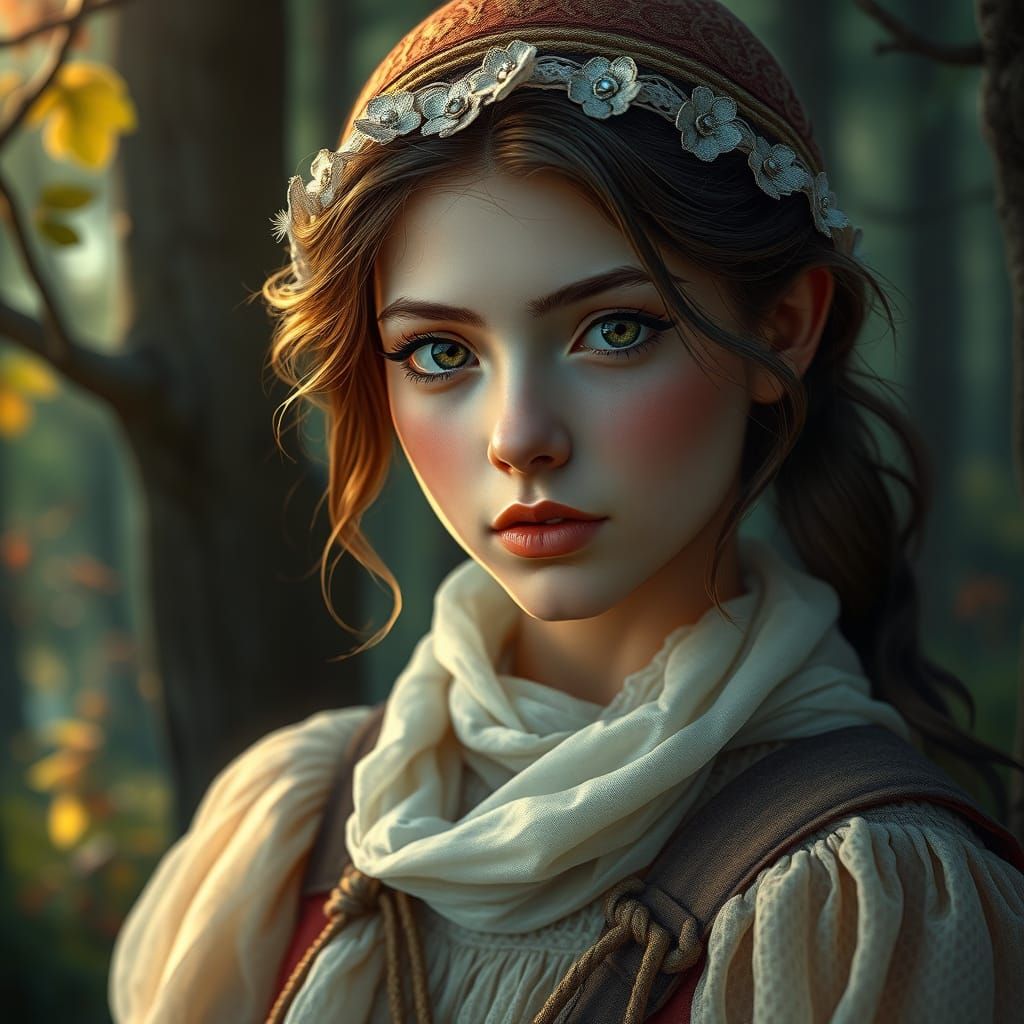 Bellona the Ranger in Magical Forest, Hyperrealistic Art