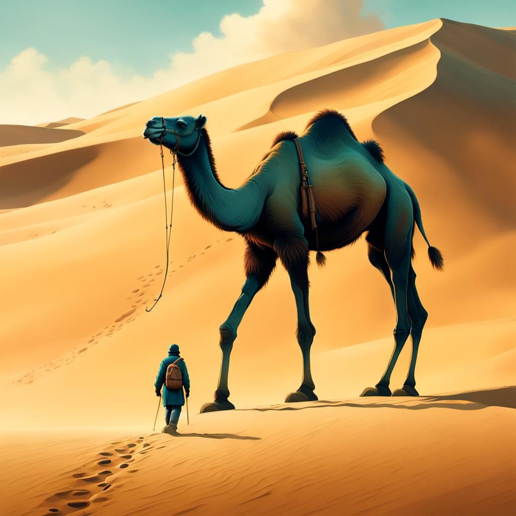 Camel Silhouette in Sweeping Desert Vista