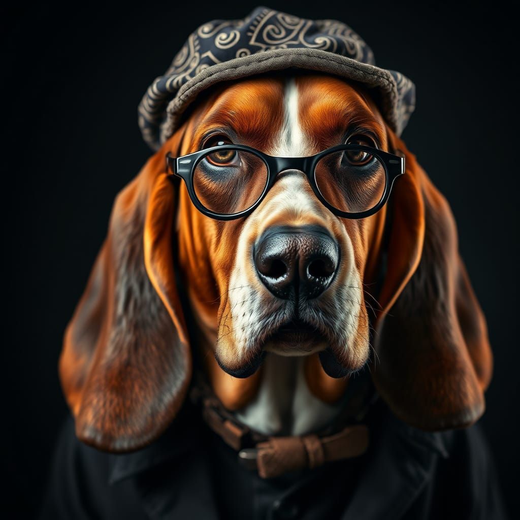 Bassett Hound as Sherlock Holmes in Halloween Costume