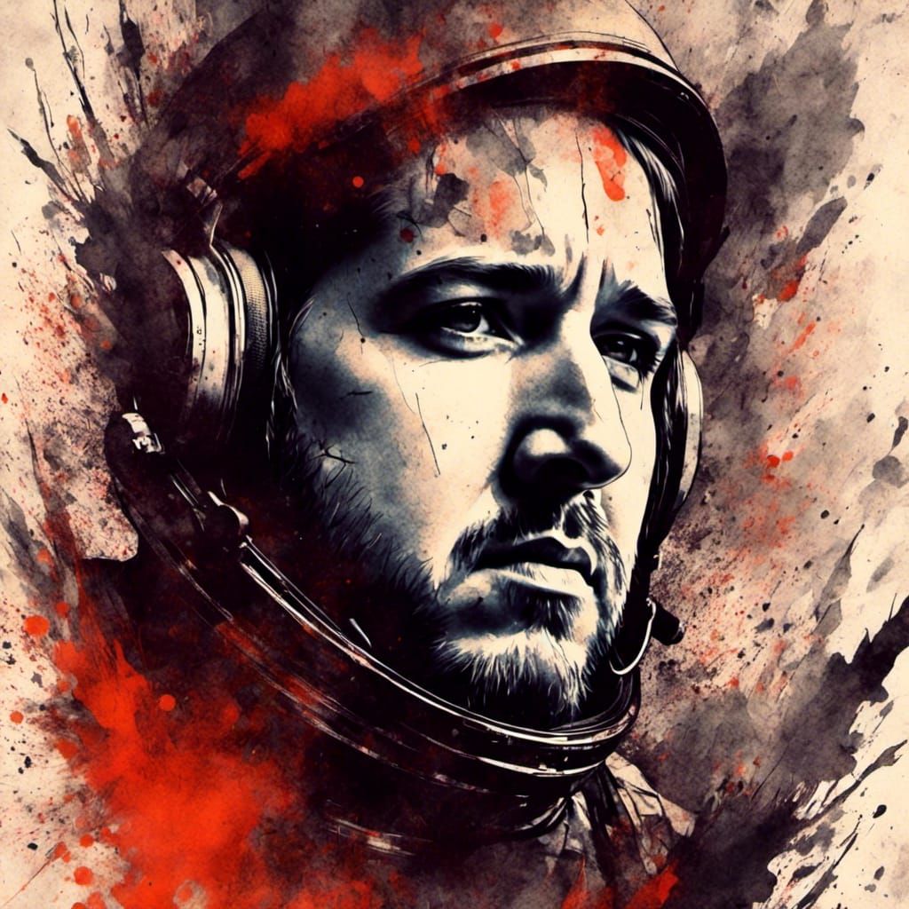 Astronaut's Head in Burning Woods: Double Exposure Art