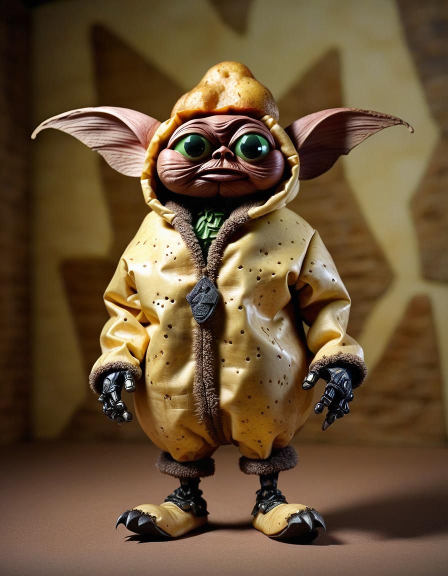 Potato Gremlin in Cave: Surreal Illustration
