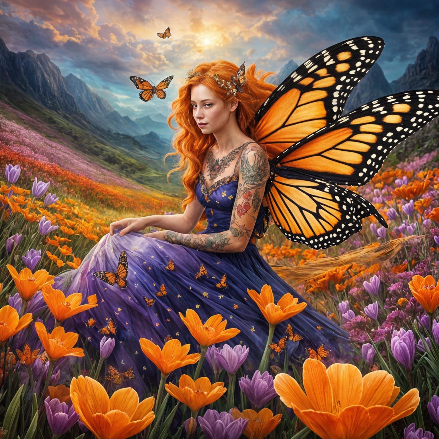 Crocus Fairy on Monarch Butterfly: Hyperdetailed Digital Art