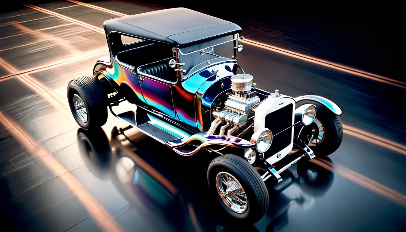 "detailed, Model T Ford car hotrod with mag wheels and fat t...