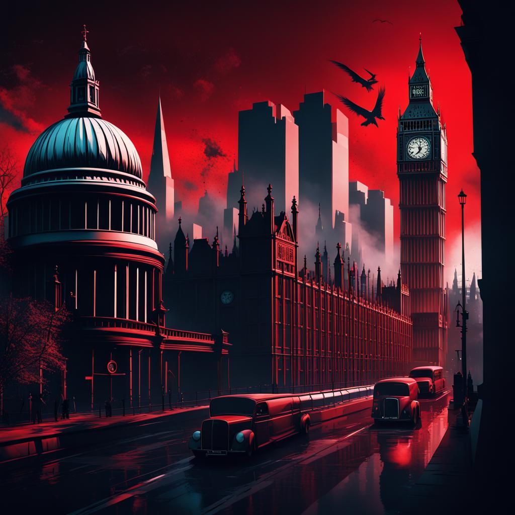 Sinister London Landmarks in Constructivist Art Style