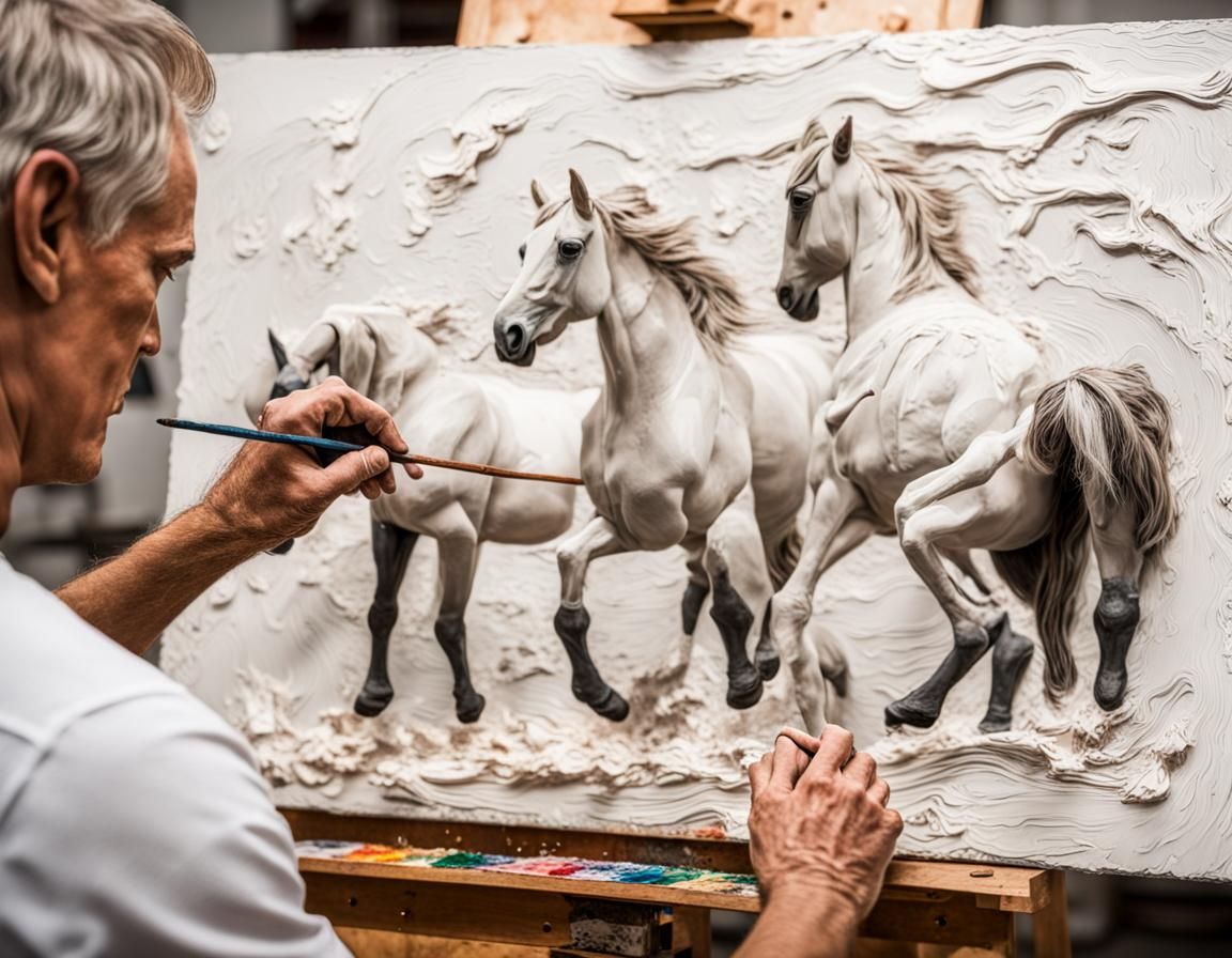 Man Creates Impasto Painting of Horses