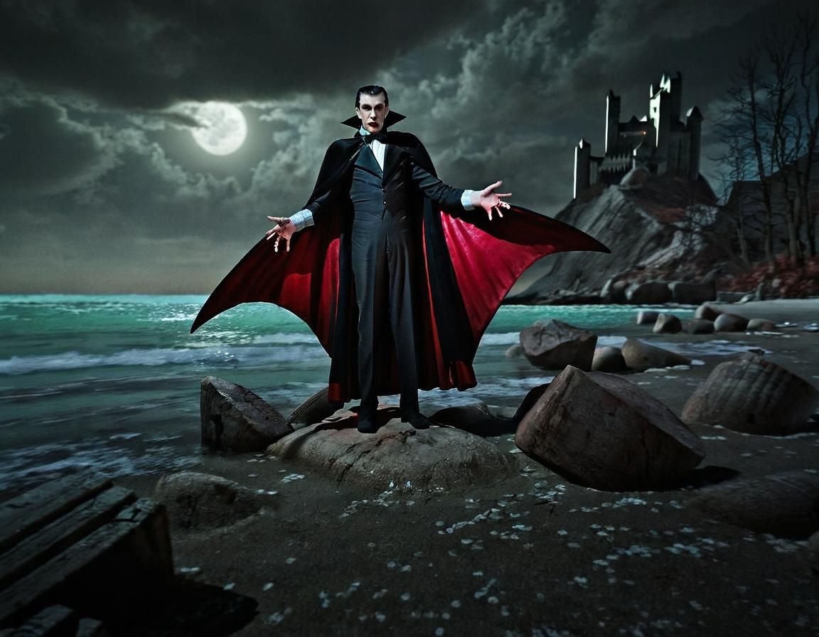 Dracula as Hero on Cliff: Epic Digital Matte Painting