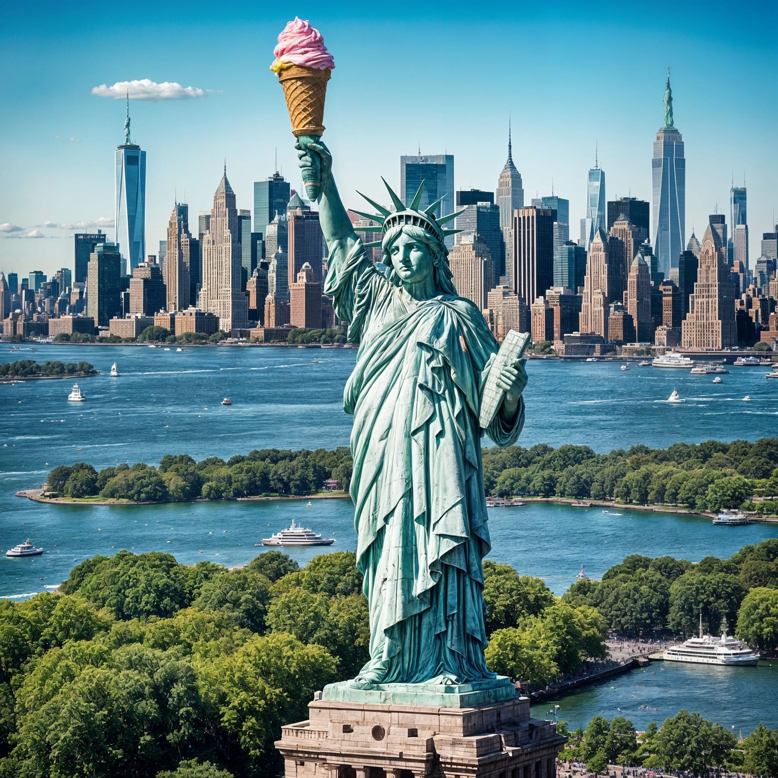 Statue of Liberty Holds Ice Cream Cone
