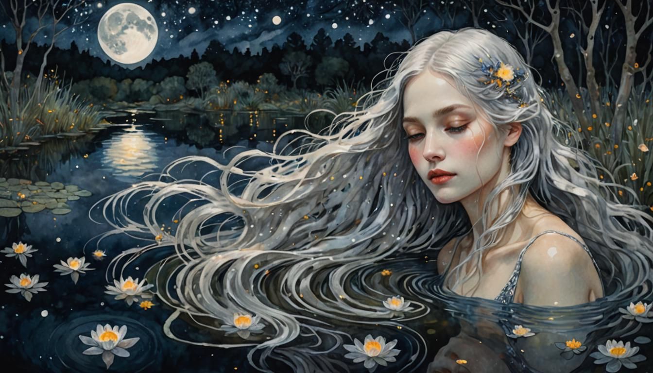 Dreamy Nocturne: Woman Bathed in Moonlight