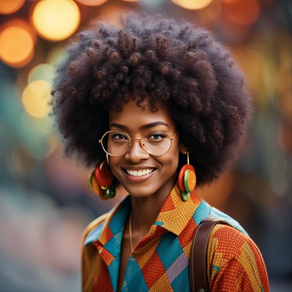 Young Woman in 70s Style Portrait with Bokeh