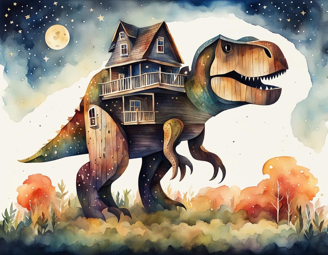 Happy Trex House: Watercolor Typographic Illustration