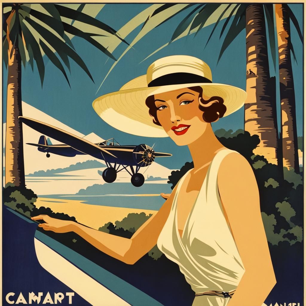 Art Deco Woman Arriving at Exotic Location