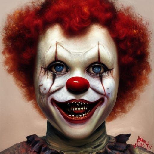 Creepy Clown Portrait with Red Hair and Evil Eyes
