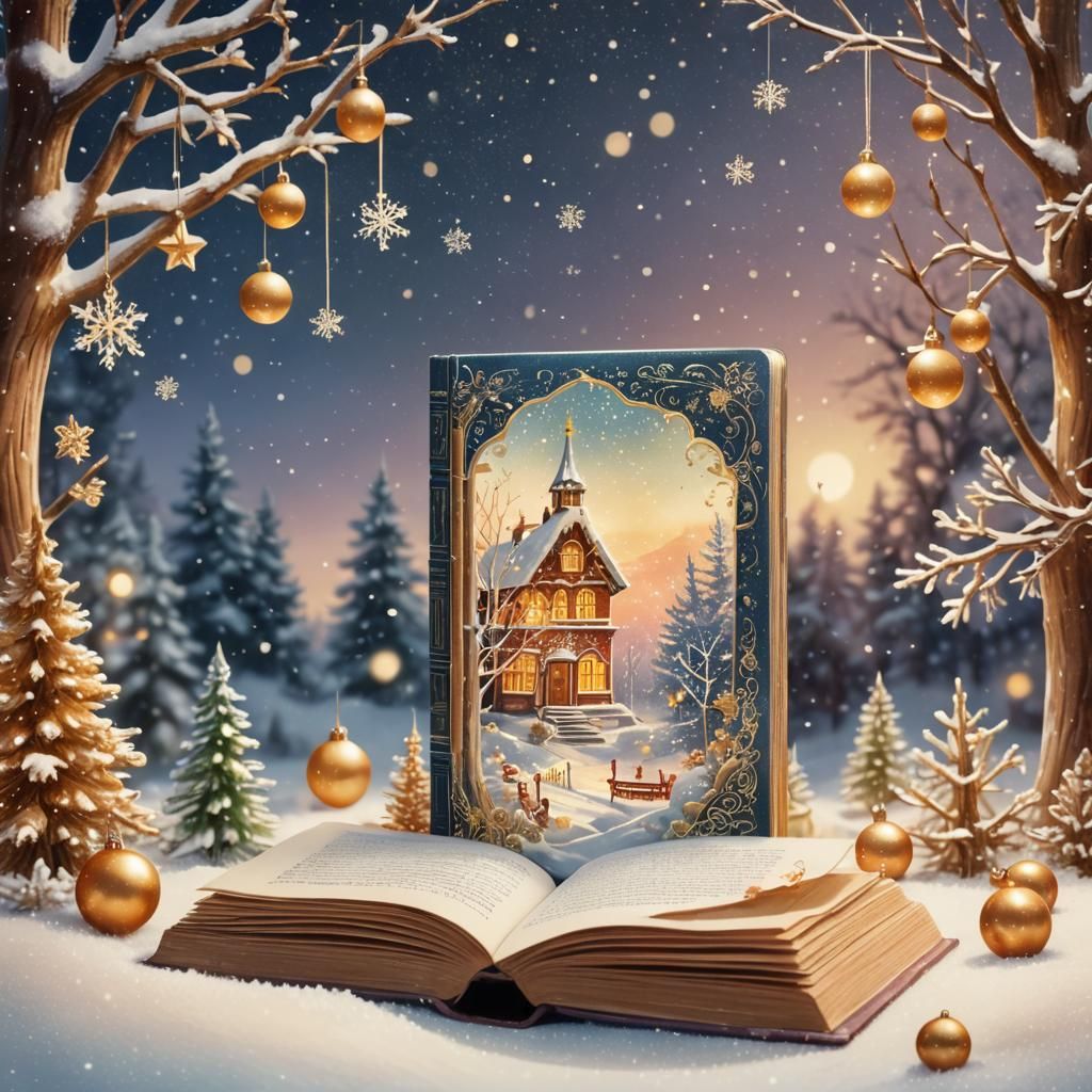 Christmas Storybook Scene in Winter Snow
