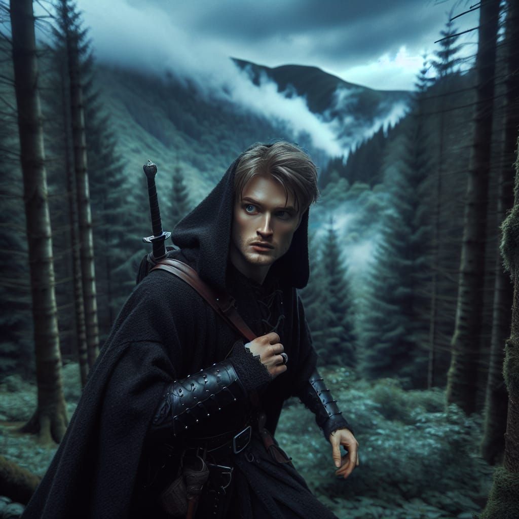 Fantasy Medieval Forest Scene with South Asian Man