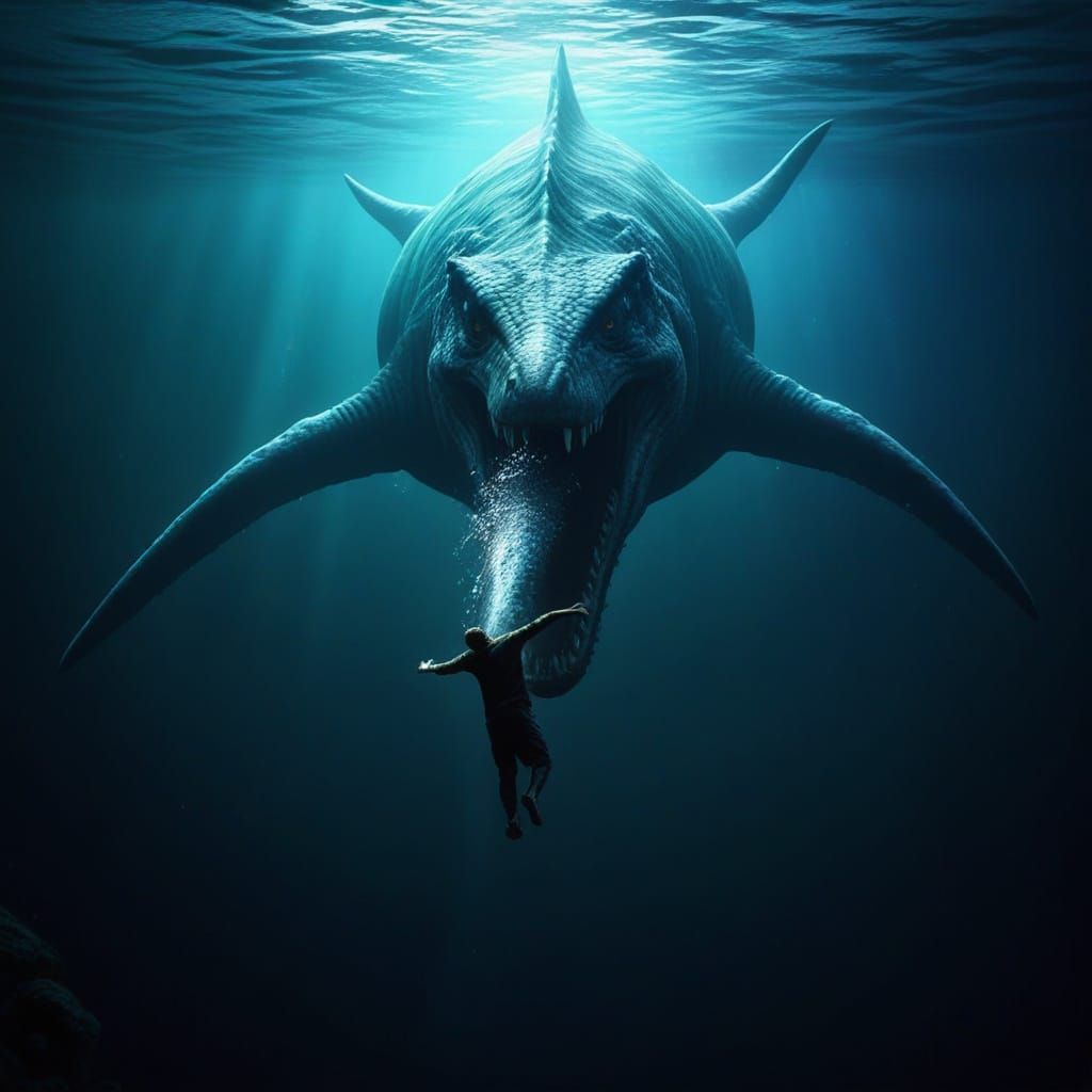 Chilling Hyperrealistic Nightmare: Man Chased by Massive Sea...