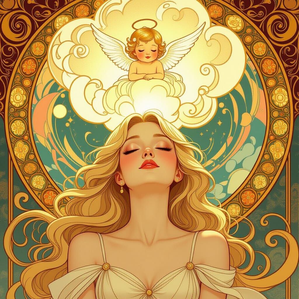 Dreamy Angelic Vision in Art Nouveau Style