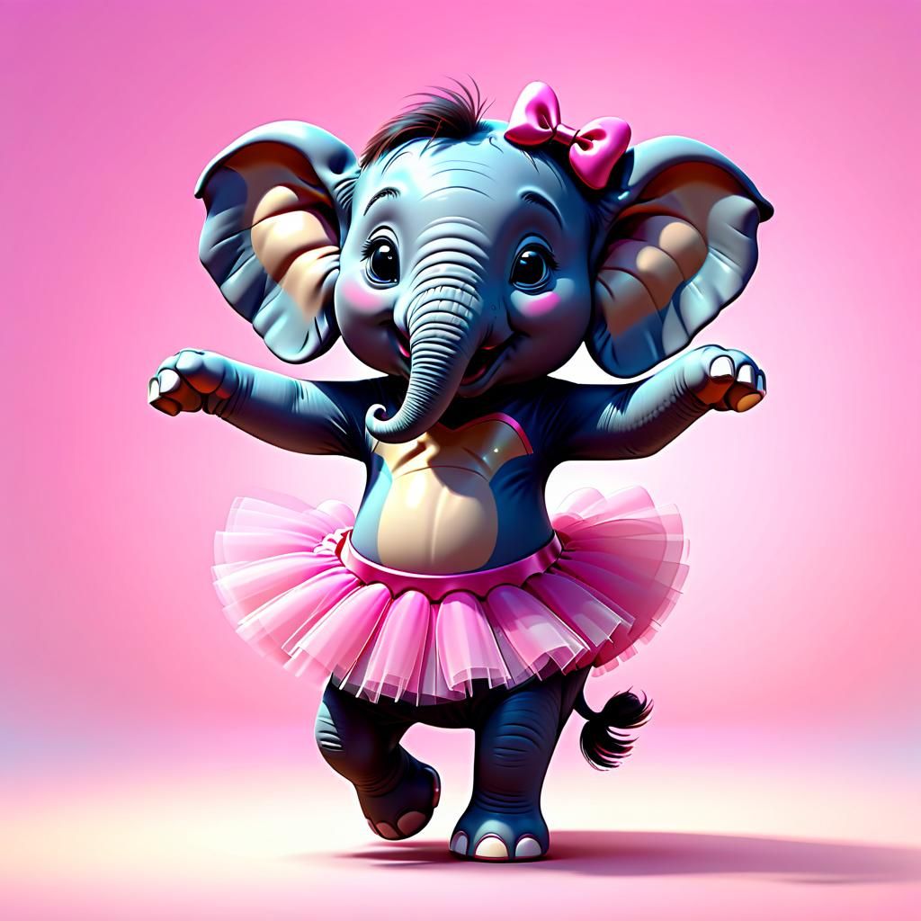Cutest Cartoon Elephant Dancing in Pink Tutu