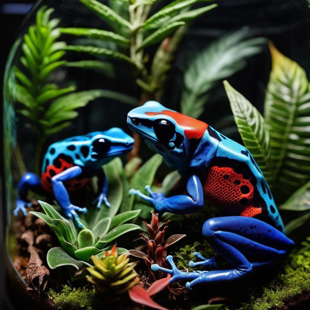 Lush Terrarium with Poison Dart Frogs: Hyperrealistic Detail