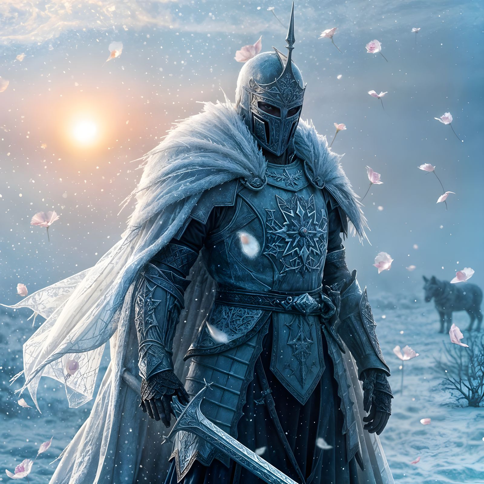 Icy Medieval Knight in Winter Kingdom, Hyperdetailed