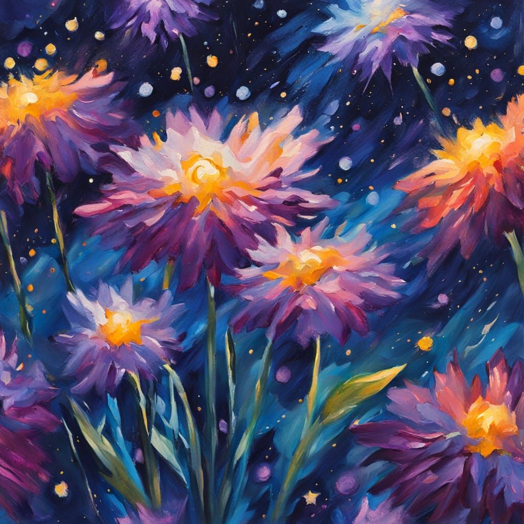 Gouache Painting of Flowers Blooming Like Shooting Stars