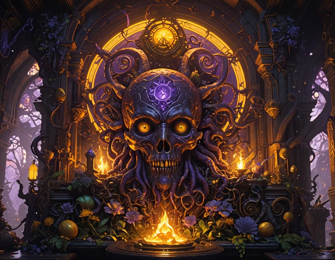 Lovecraftian Ancient Ritual in Dark Fantasy Style