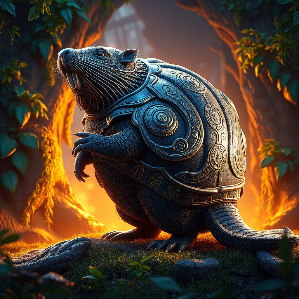 Majestic Armadillo-Beaver Fusion in Fantasy Art Style