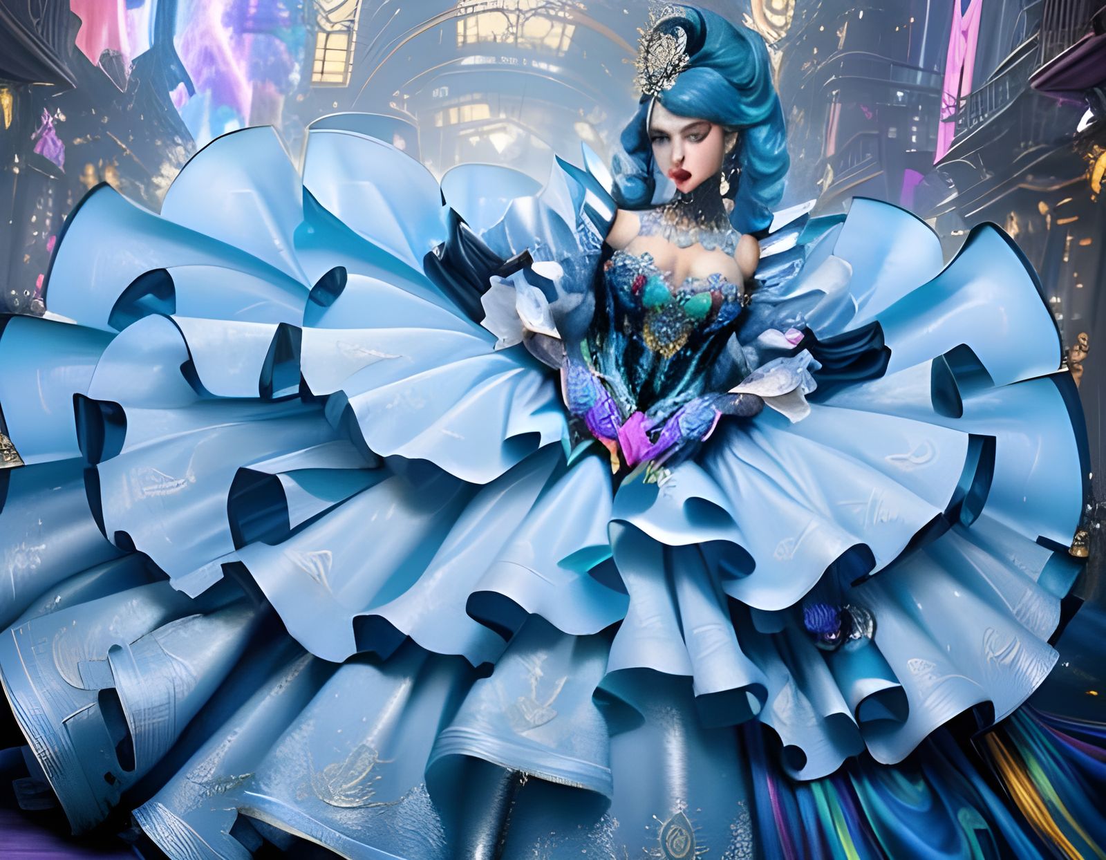 Cyberpunk Aristocrat in Extravagant Futuristic Garment