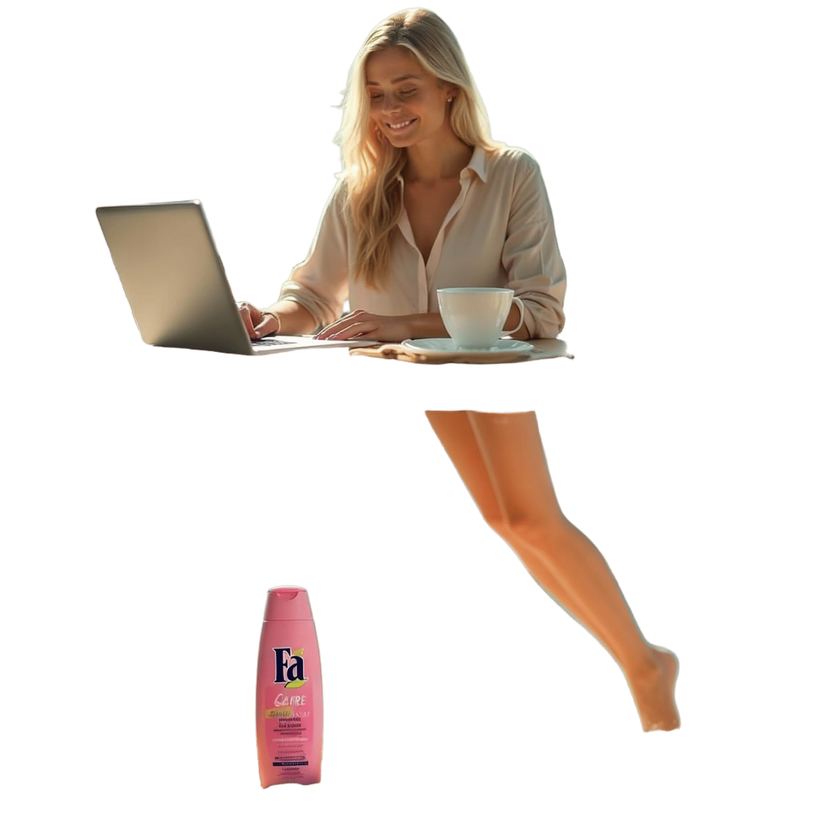 Woman Works in Office Above Tropical Beach Paradise