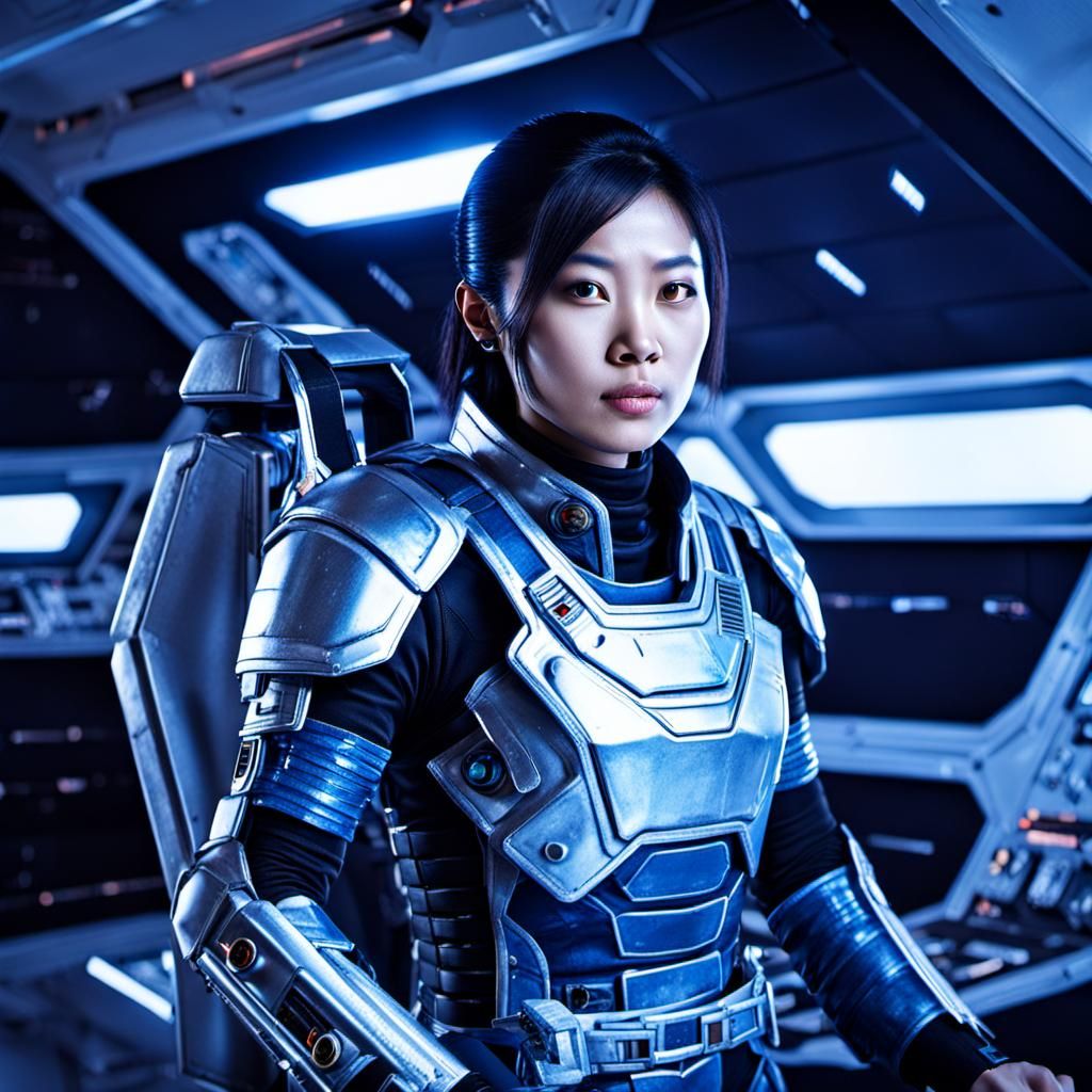 Asian Female Space Warrior on Spaceship