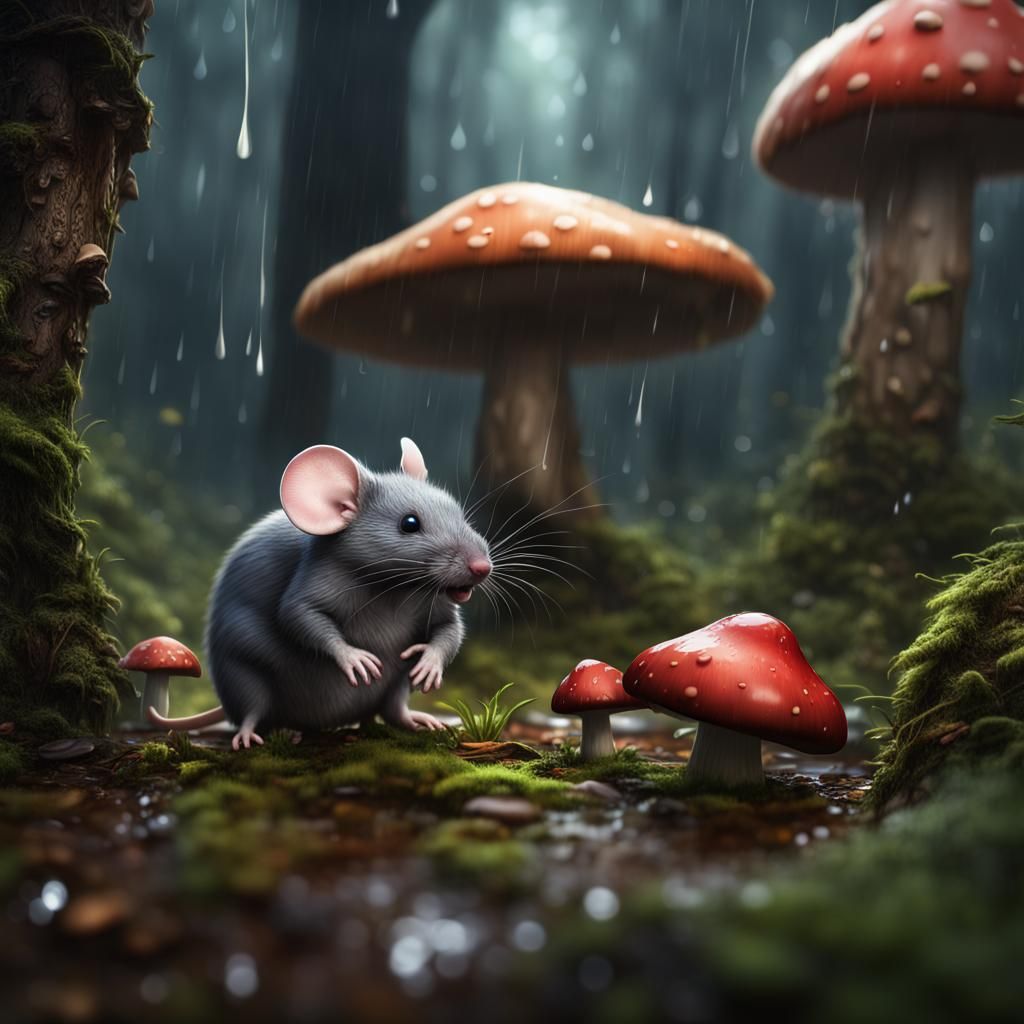Mouse Seeks Shelter: Forest Fantasy Art