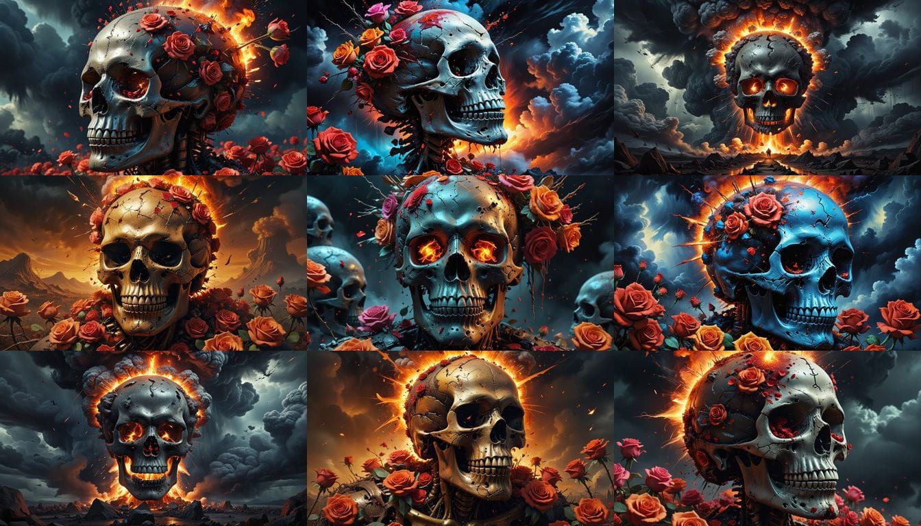 Nuclear Explosion with Skulls and Oppenheimer Face