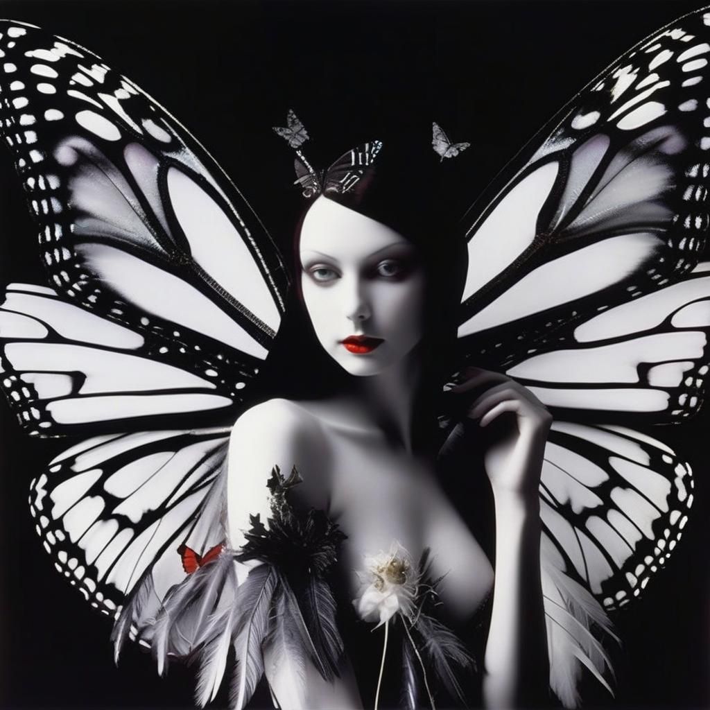 Surreal Woman with Butterfly Wings in Gothic Style